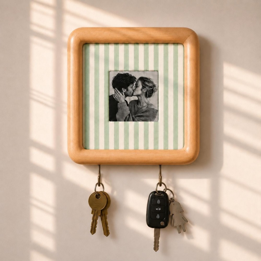 Personalized Couple Photo Key Holder Custom Wooden Wall Decor
