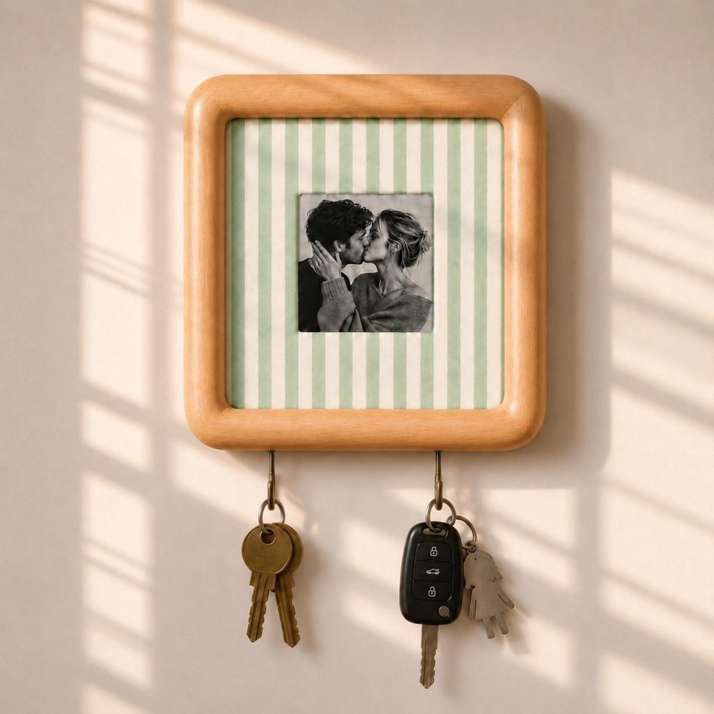 Personalized Couple Photo Key Holder Custom Wooden Wall Decor