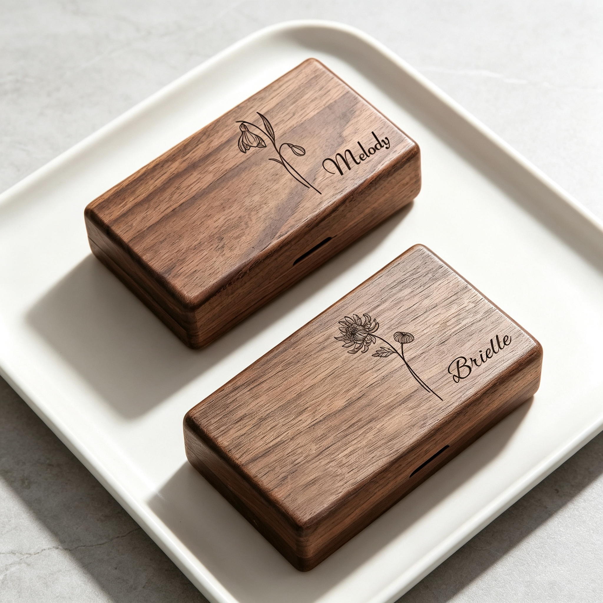 Personalized Wooden Jewelry Box, Custom Birth Flower Engraved Jewelry Organizer, Black Walnut Keepsake Box, Bridesmaid Gift, Gift for Her