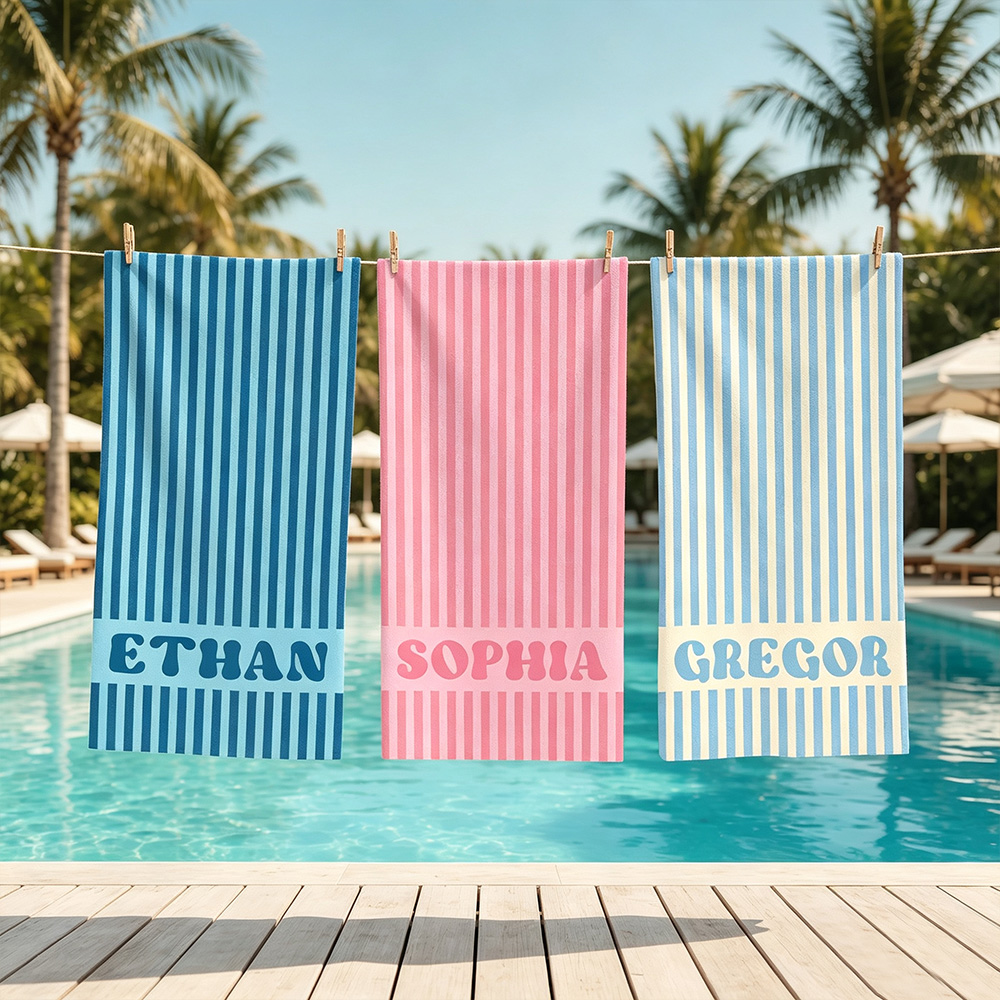 Personalized Groovy Striped Beach Towel with Name, Custom Bachelorette Party Gift for Bridesmaids