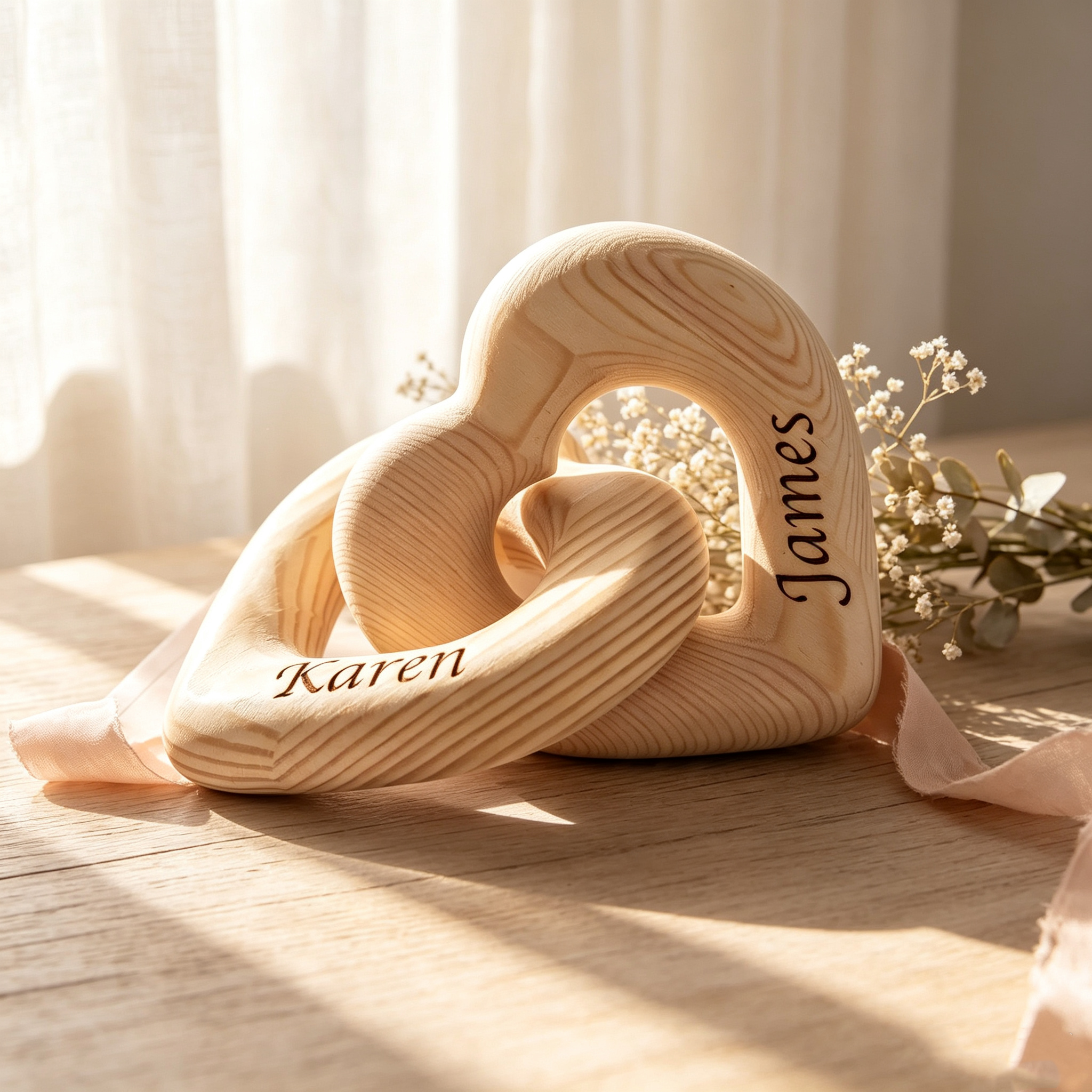 Personalized Couple Wooden Sculpture, Infinity Heart Love Decor, Custom Name Engraved Anniversary Gift, Wedding Gift for Couples, Romantic Keepsake
