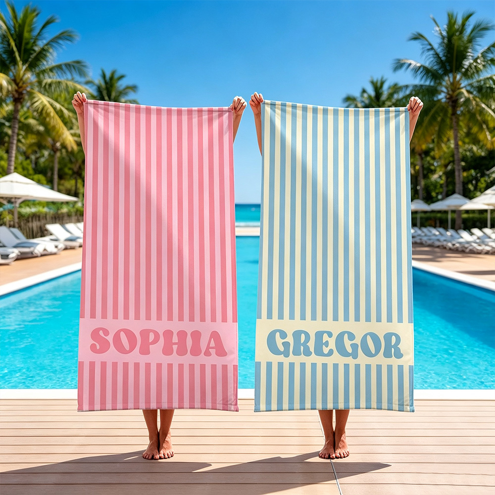 Personalized Groovy Striped Beach Towel with Name, Custom Bachelorette Party Gift for Bridesmaids