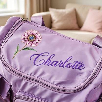 Personalized Birth Flower Travel Duffel Bag with Custom Name, Large Capacity Nylon Weekender Bag for Gym and Overnight Trips