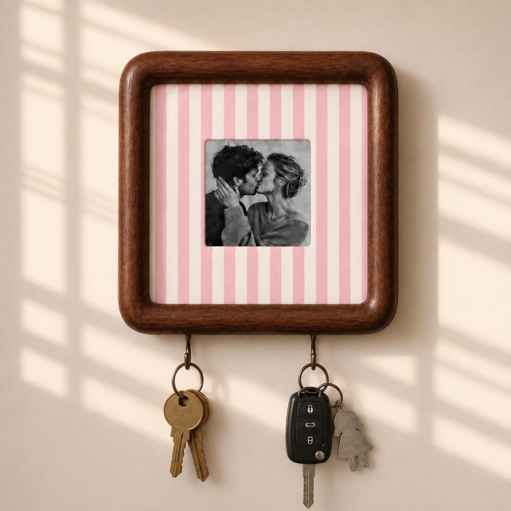 Personalized Couple Photo Key Holder Custom Wooden Wall Decor