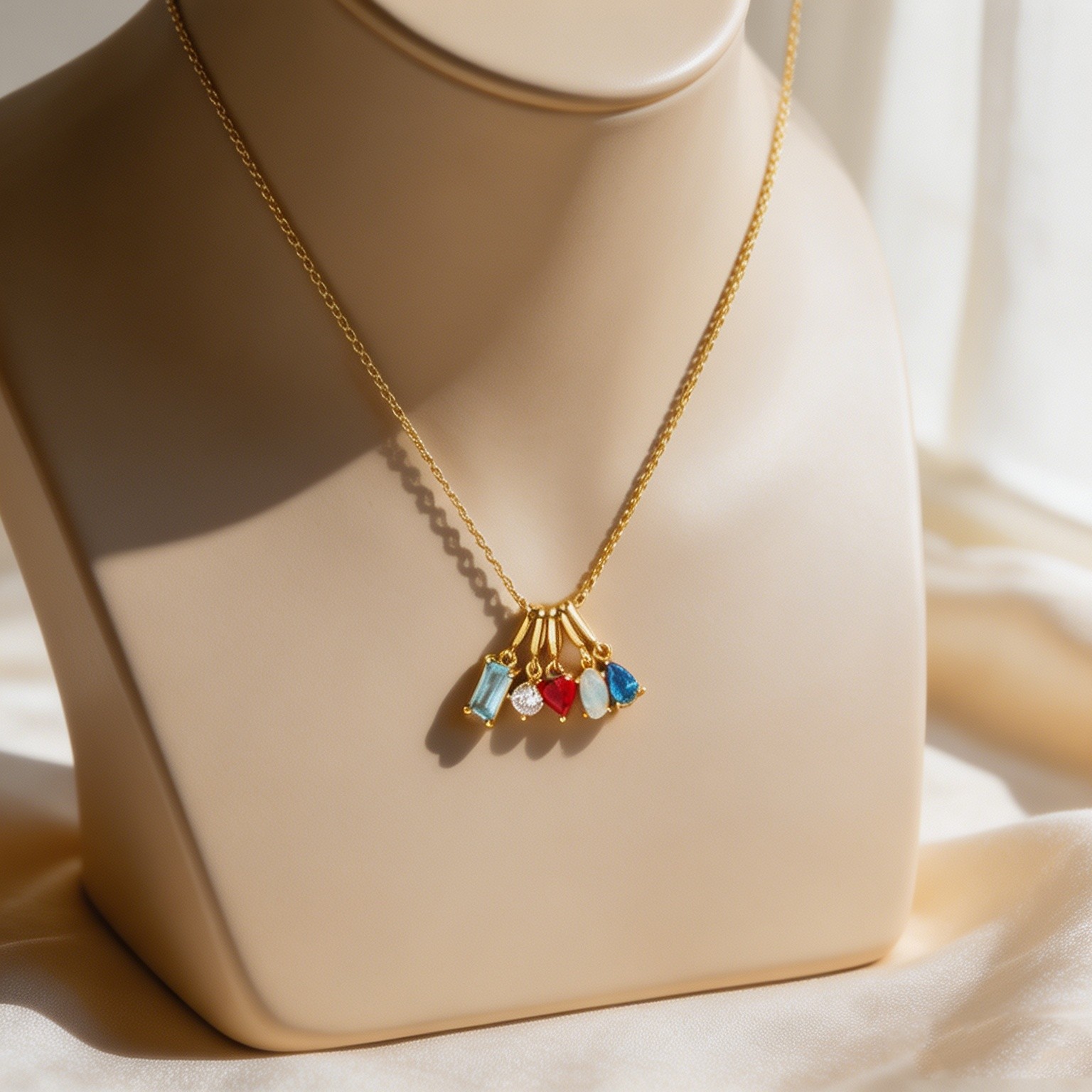 Custom Multi Birthstone Necklace, Personalized Family Gemstone Jewelry, Graduation gift, Anniversary Gift