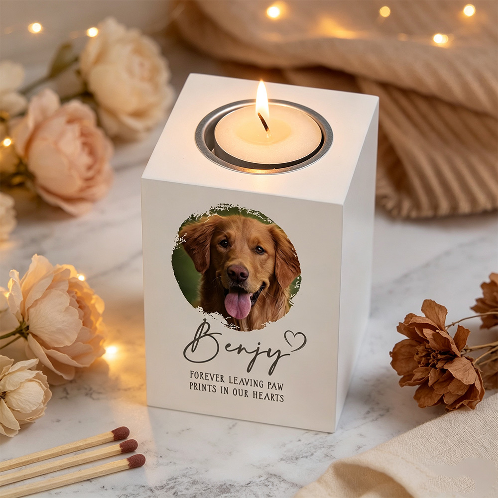 Personalized Pet Memorial Candle Holder, Custom Photo Tealight Holder, Dog or Cat Remembrance Gift, Sympathy Keepsake for Loss of Pet