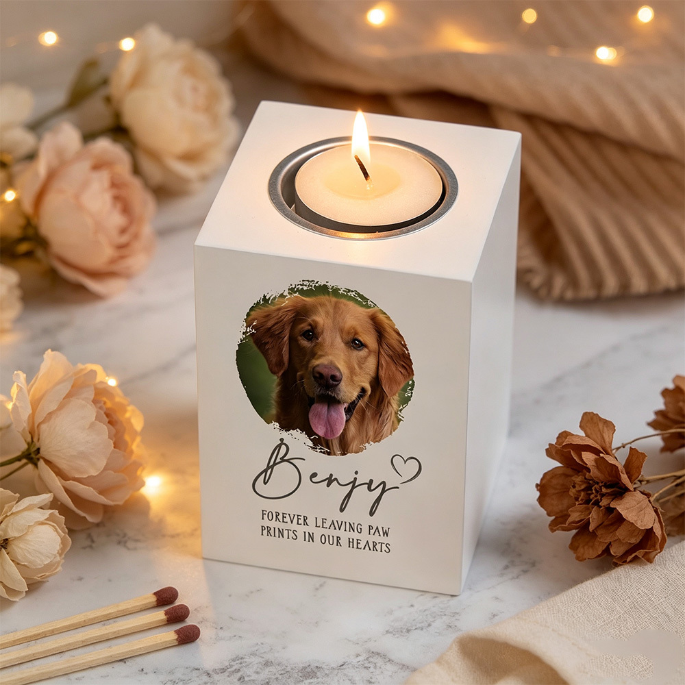Personalized Pet Memorial Candle Holder, Custom Photo Tealight Holder, Dog or Cat Remembrance Gift, Sympathy Keepsake for Loss of Pet