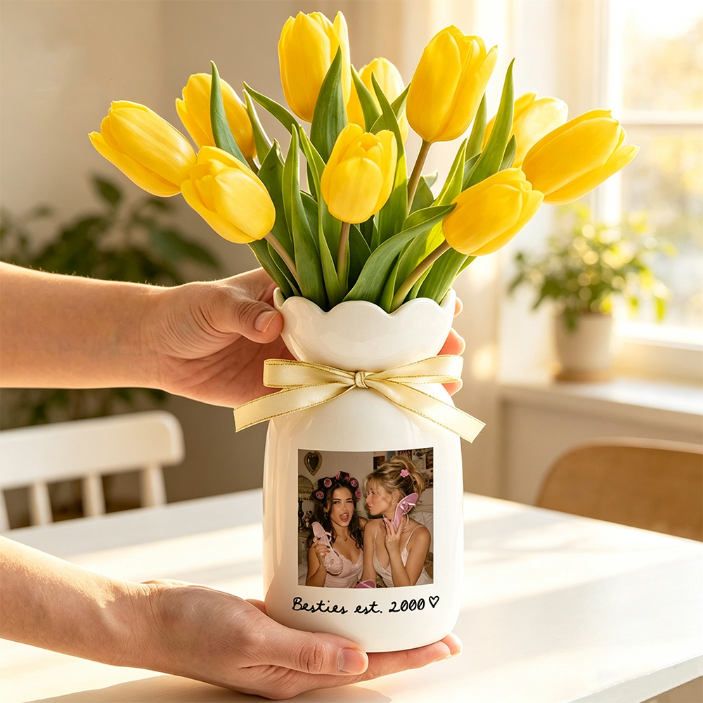 Personalized Photo Ceramic Vase, Custom Best Friend Picture Flower Vase, Friendship Gift for Bestie, Bridesmaid Gift, Birthday Gift for Her