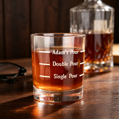 Personalised Pour Line Whiskey Glass with Engraved Name, 10oz Tumbler for Dad, Husband and Whiskey Lovers