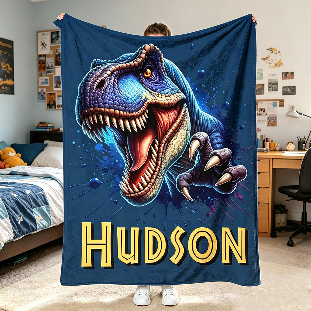 Personalized Dinosaur Kids Blanket | Soft Fleece Throw for Boys & Girls | Custom Name Birthday & Holiday Gift for Dino Lovers
