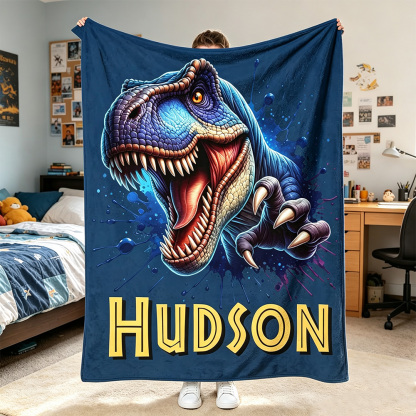 Personalized Dinosaur Kids Blanket | Soft Fleece Throw for Boys & Girls | Custom Name Birthday & Holiday Gift for Dino Lovers