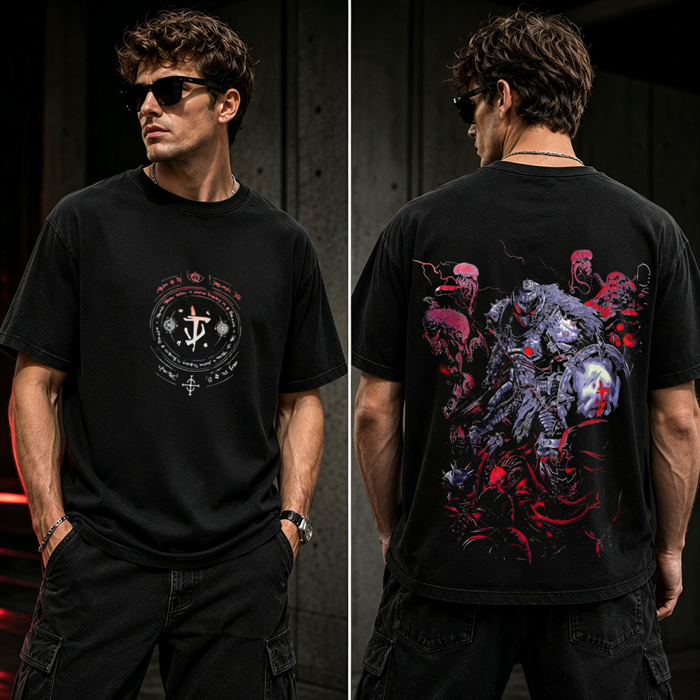 Dark Knight Abyss Graphic T-Shirt – Gothic Fantasy Warrior Oversized Tee