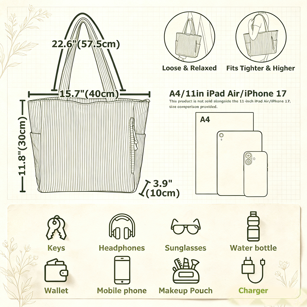Personalized Birth Flower Corduroy Tote Bag with Custom Name, Large Capacity Shoulder Bag, Everyday Gift for Women