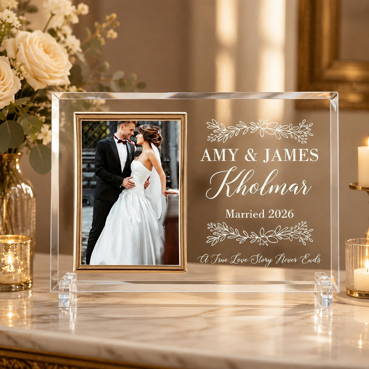 Personalized Wedding Keepsake Frame – Custom Acrylic Photo Frame with Names & Wedding Date