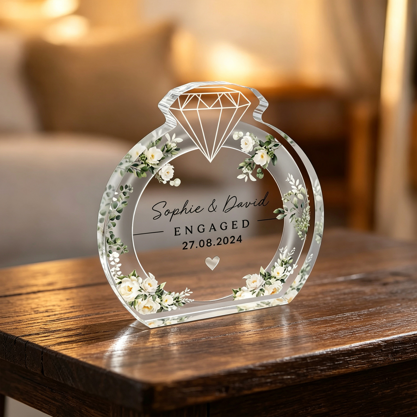 Personalized Engagement Keepsake Plaque – Custom Acrylic Couple Gift with Names & Special Date