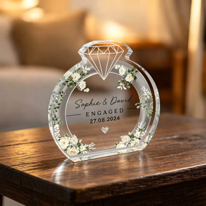 Personalized Engagement Keepsake Plaque – Custom Acrylic Couple Gift with Names & Special Date
