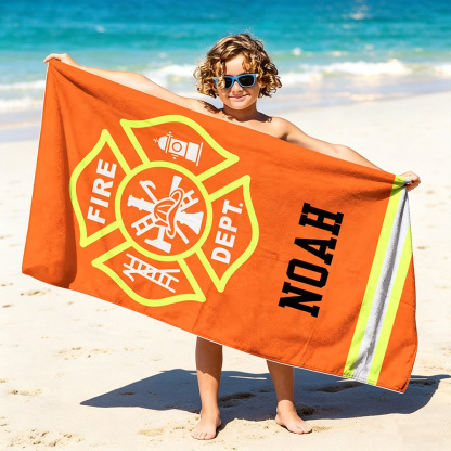 Personalized Firefighter Beach Towel with Custom Name, Fire Department Maltese Cross Quick-Dry Microfiber Towel, Oversized Sand-Free Bath & Beach Towel, Father's Day Birthday Gift for Firefighters, Fire Rescue Heroes
