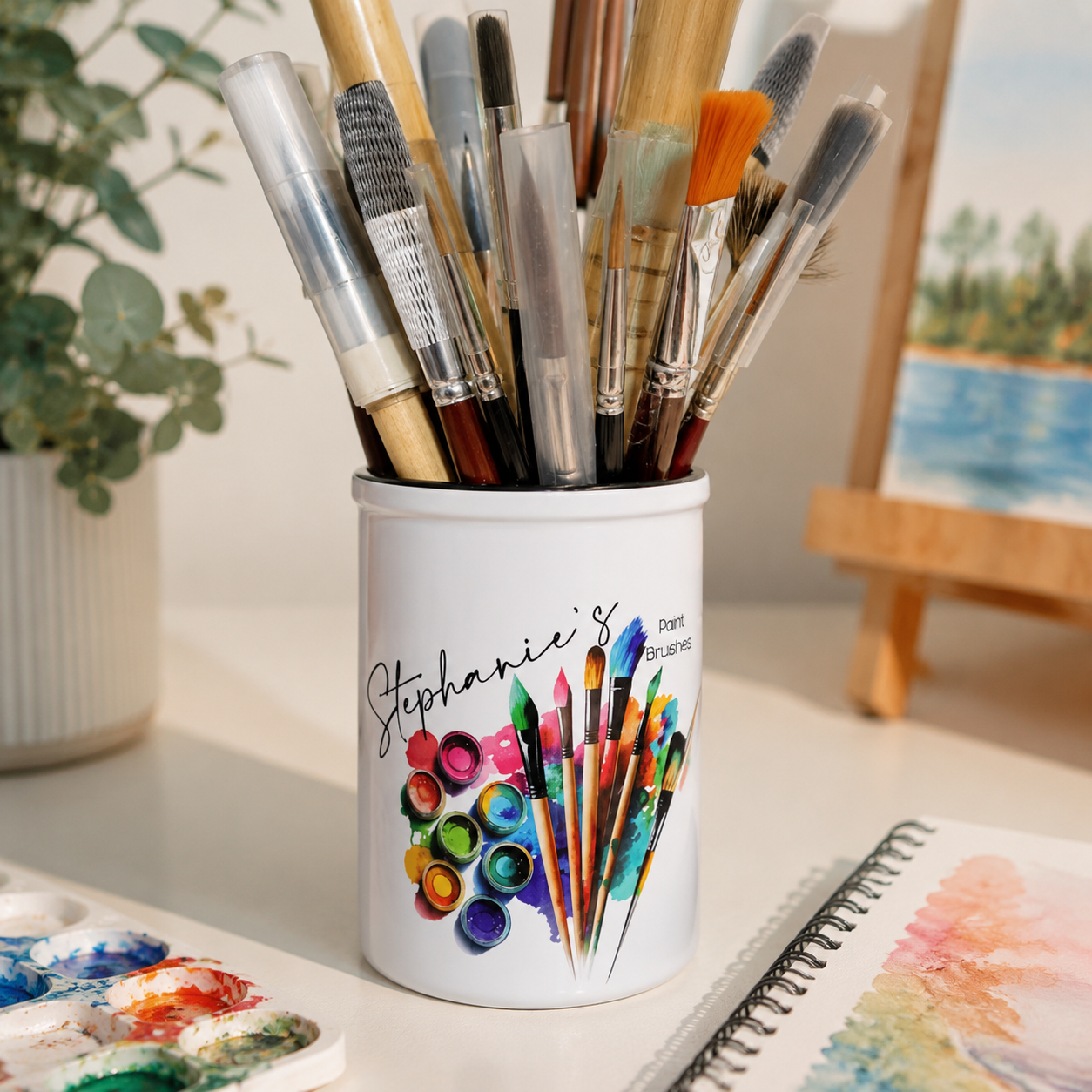 Personalized Ceramic Paint Brush Holder with Name | Custom Artist Brush Pot | Handmade Art Studio Desk Organizer Gift for Painter