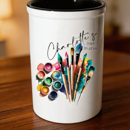 Personalized Ceramic Paint Brush Holder with Name | Custom Artist Brush Pot | Handmade Art Studio Desk Organizer Gift for Painter