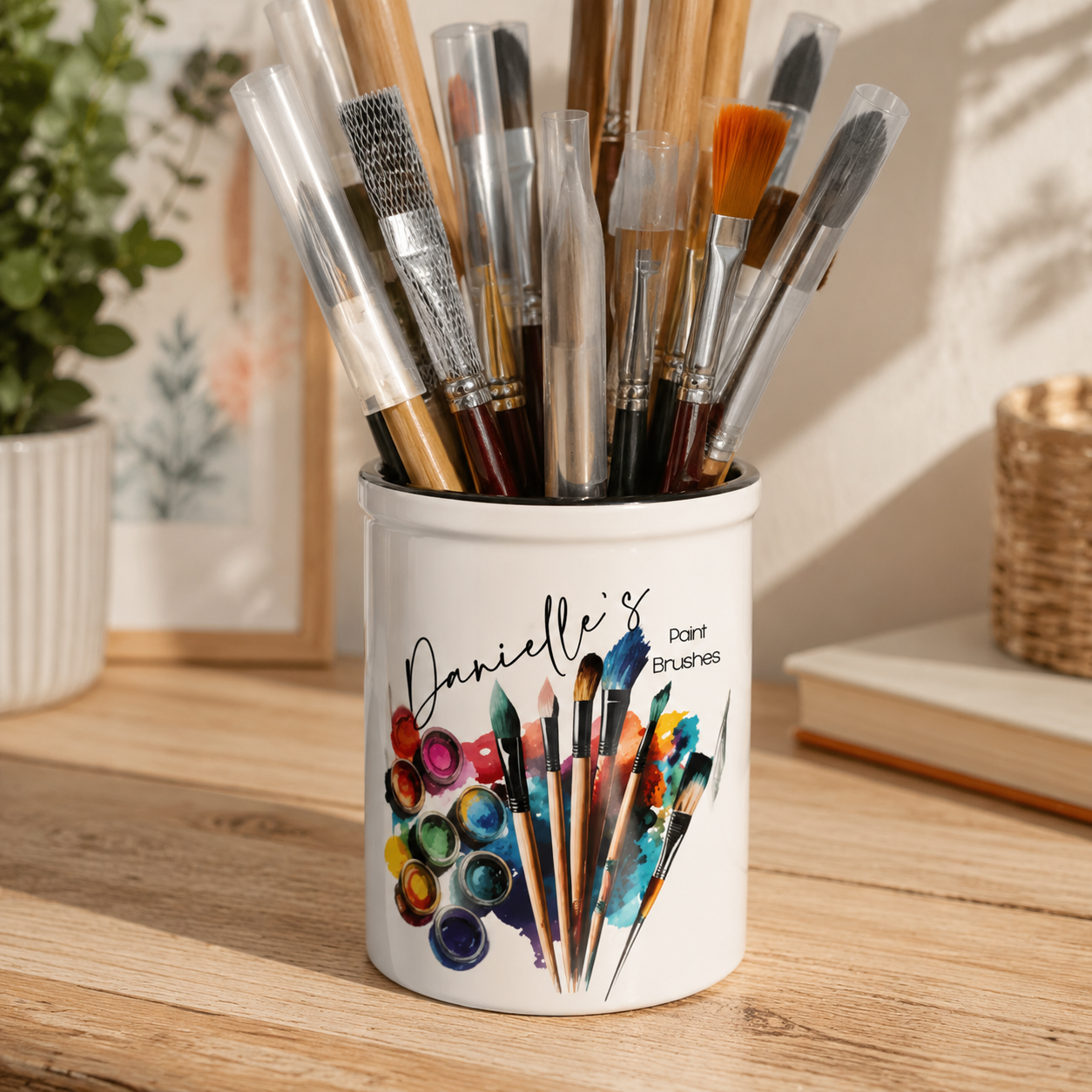 Personalized Ceramic Paint Brush Holder with Name | Custom Artist Brush Pot | Handmade Art Studio Desk Organizer Gift for Painter