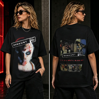 Manhunt Distorted Horror Graphic T-Shirt – Retro Survival Thriller Gamer Tee