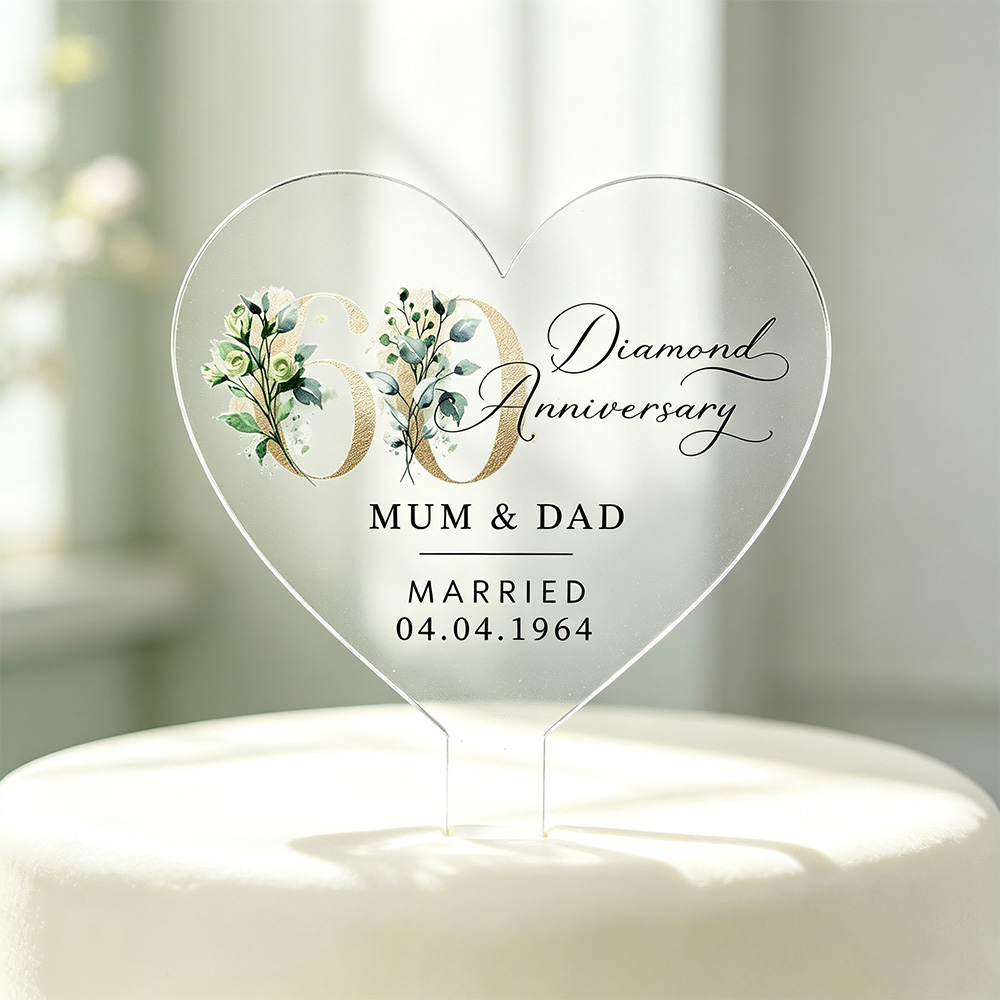 Personalized 60th Anniversary Cake Topper – Custom Diamond Anniversary Keepsake for Couples & Parents
