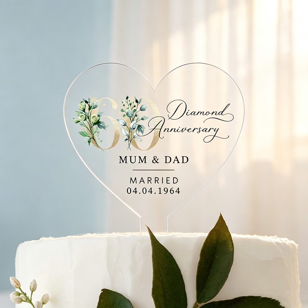 Personalized 60th Anniversary Cake Topper – Custom Diamond Anniversary Keepsake for Couples & Parents