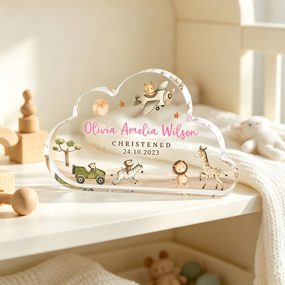 Personalized Baby Christening Keepsake – Custom Acrylic Cloud Plaque with Name & Baptism Date