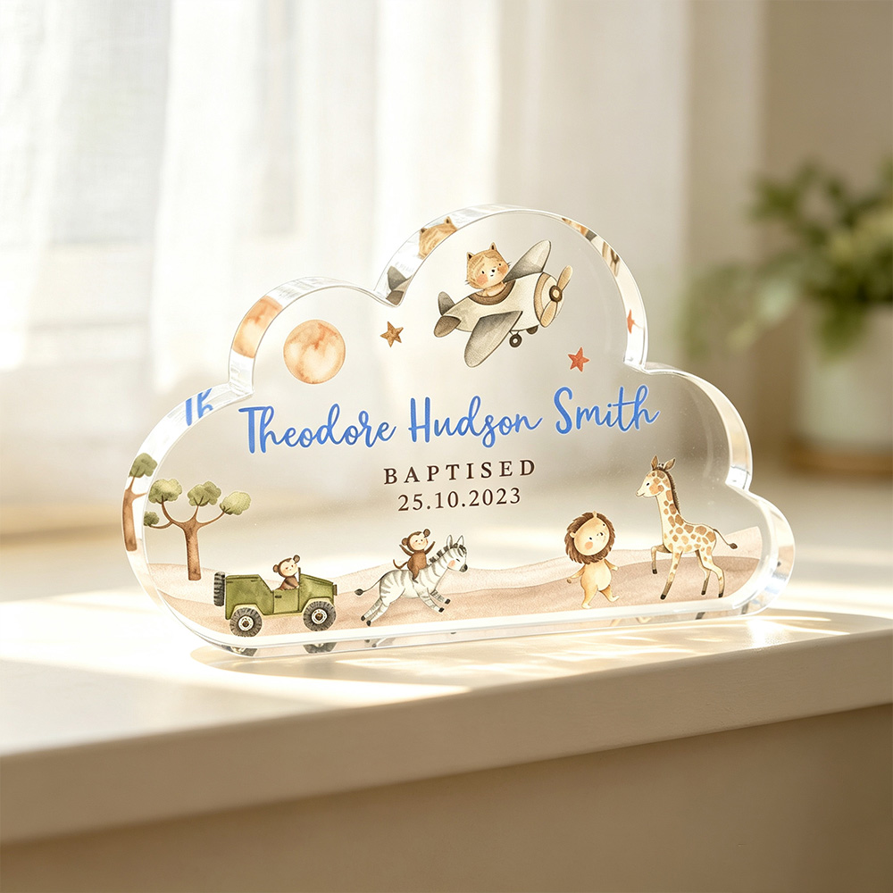Personalized Baby Christening Keepsake – Custom Acrylic Cloud Plaque with Name & Baptism Date