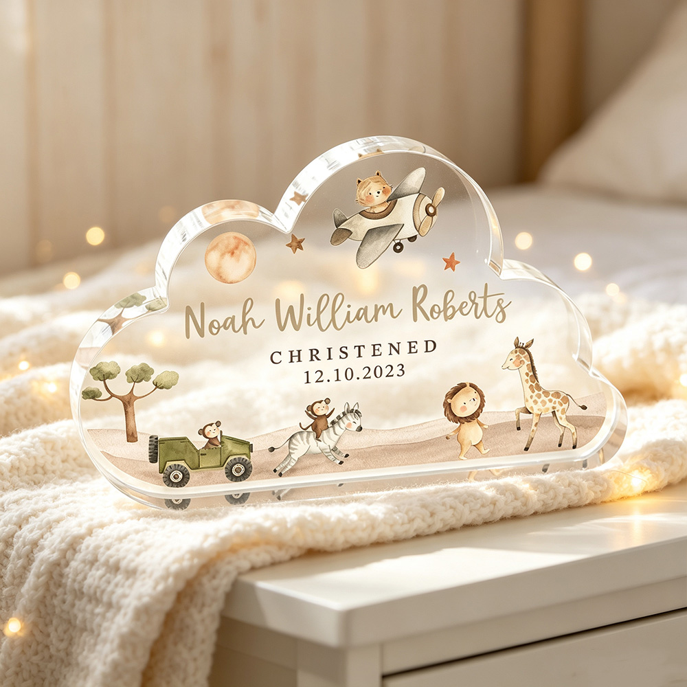 Personalized Baby Christening Keepsake – Custom Acrylic Cloud Plaque with Name & Baptism Date