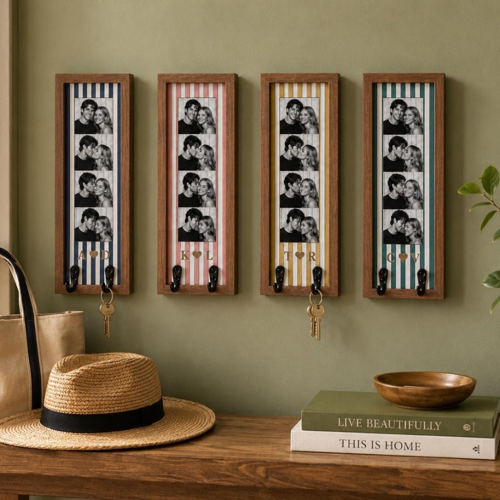 Personalized Photo Strip Key Holder Custom Wooden Wall Decor