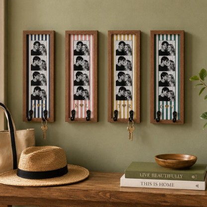 Personalized Photo Strip Key Holder Custom Wooden Wall Decor
