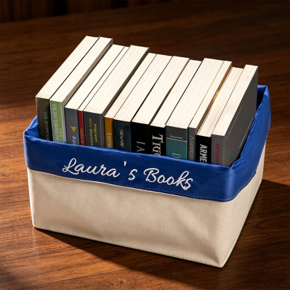 Personalised Foldable Book Storage Basket with Custom Text, Fabric Book Organizer for Shelves, Reading Nooks and Nurseries