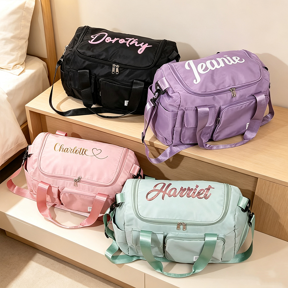 Personalized Multi-Compartment Waterproof Weekend Bag with Name Shoulder Strap Travel Duffel Bag Birthday Gift for Women