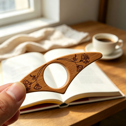 Personalized Birth Flower Wooden Thumb Book Holder, Custom Engraved Page Holder with Name, Gift for Book Lovers