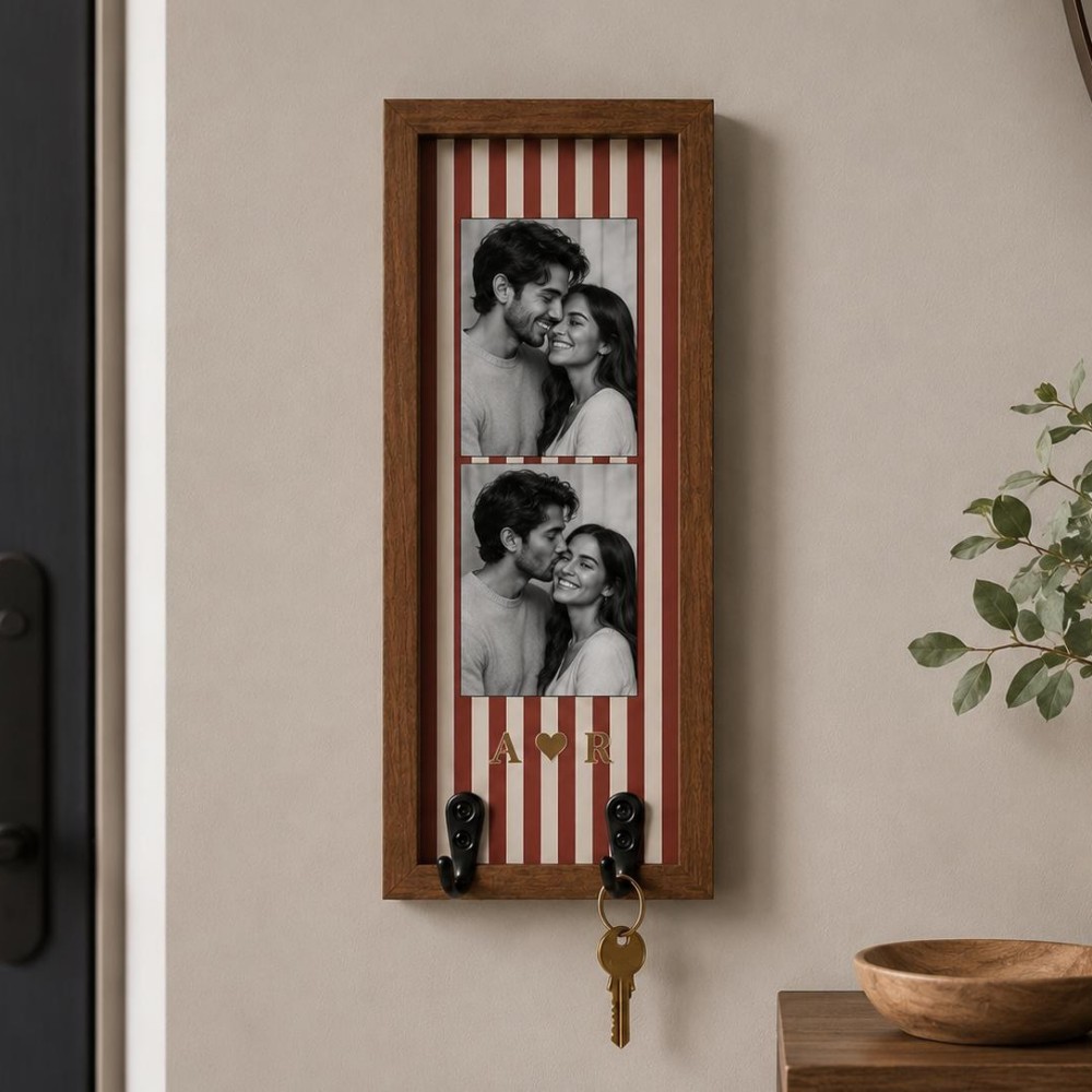 Personalized Photo Strip Key Holder Custom Wooden Wall Decor
