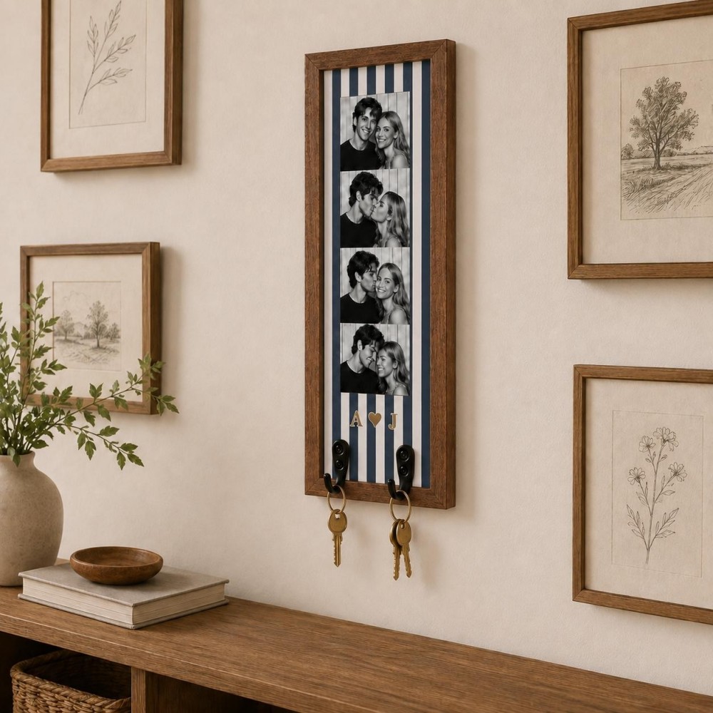 Personalized Photo Strip Key Holder Custom Wooden Wall Decor