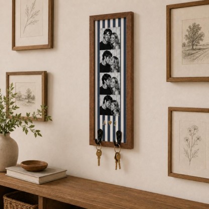 Personalized Photo Strip Key Holder Custom Wooden Wall Decor