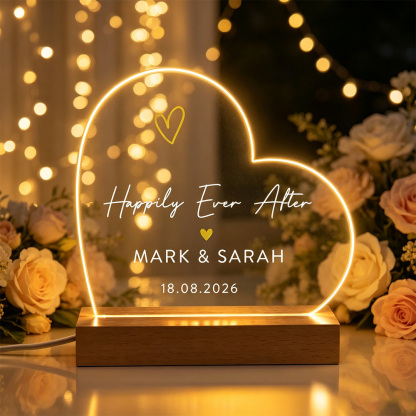Personalized Wedding LED Light, Custom Couple Names & Date Acrylic Sign, Happily Ever After Night Light, Wedding Gift for Newlyweds, Anniversary Keepsake