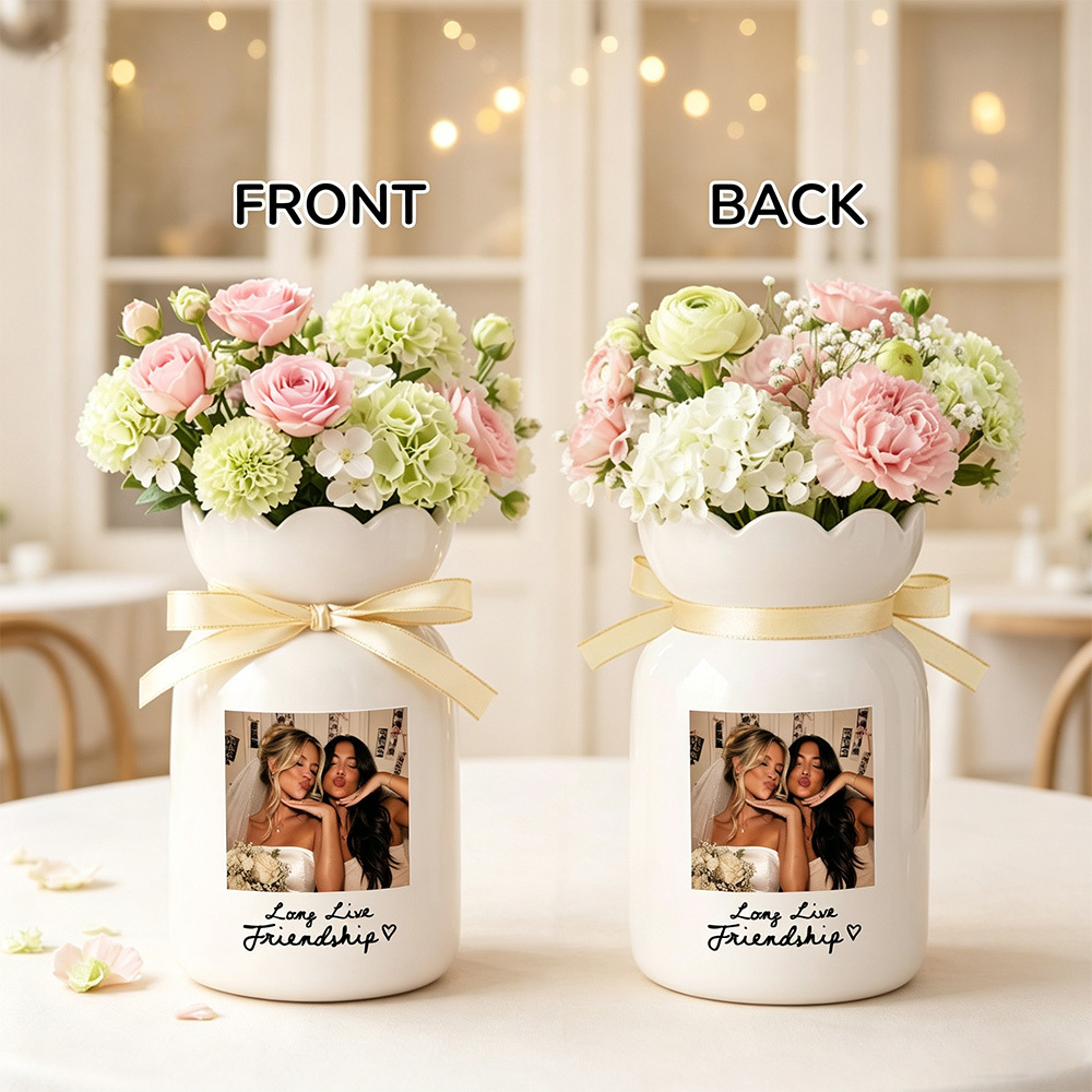 Personalized Photo Ceramic Vase, Custom Best Friend Picture Flower Vase, Friendship Gift for Bestie, Bridesmaid Gift, Birthday Gift for Her