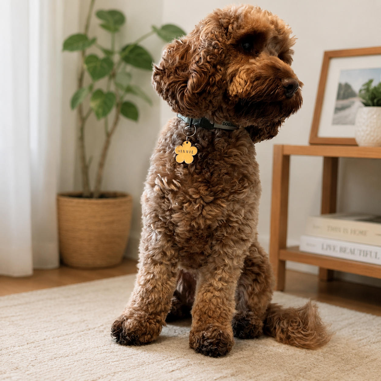 Personalized Dog ID Tag Flower Shape Brass Pet Tag | Custom Hand Stamped Name Tag | Unique Puppy Collar Charm Gift