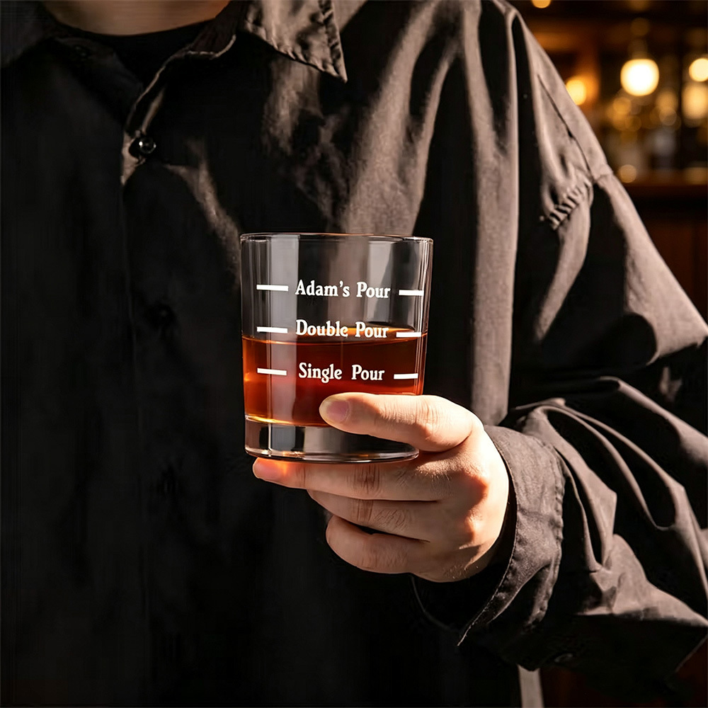 Personalised Pour Line Whiskey Glass with Engraved Name, 10oz Tumbler for Dad, Husband and Whiskey Lovers
