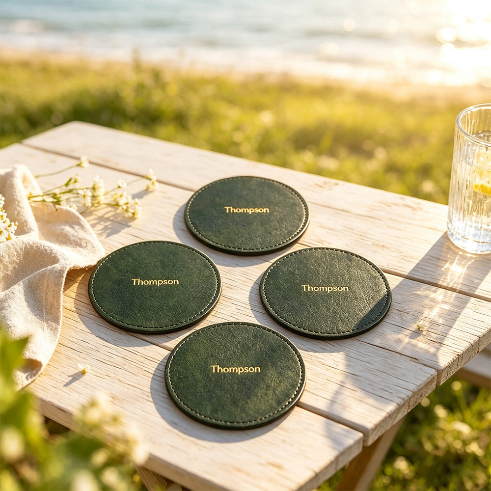 Personalized Leather Coaster Set, Custom Initials Drink Coasters, Handmade Genuine Leather Coasters, Couple Wedding Gift, Housewarming Gift