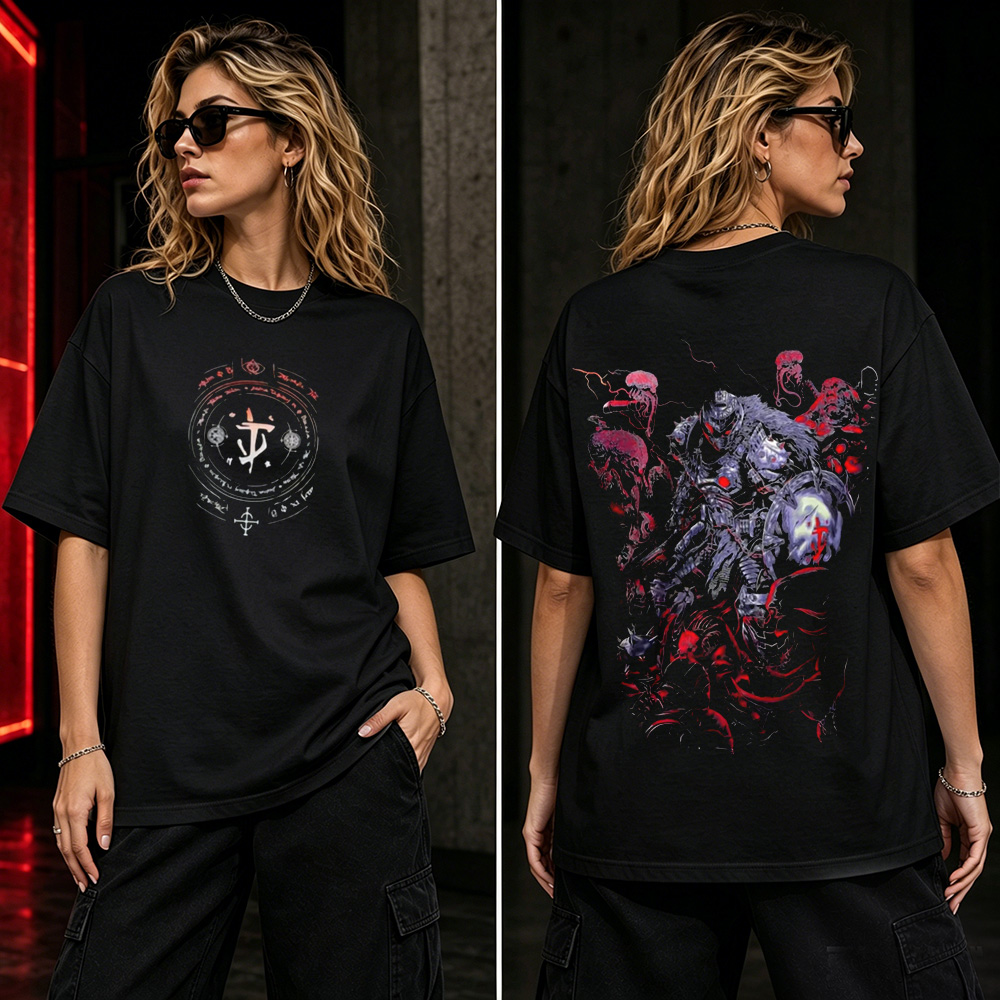 Dark Knight Abyss Graphic T-Shirt – Gothic Fantasy Warrior Oversized Tee