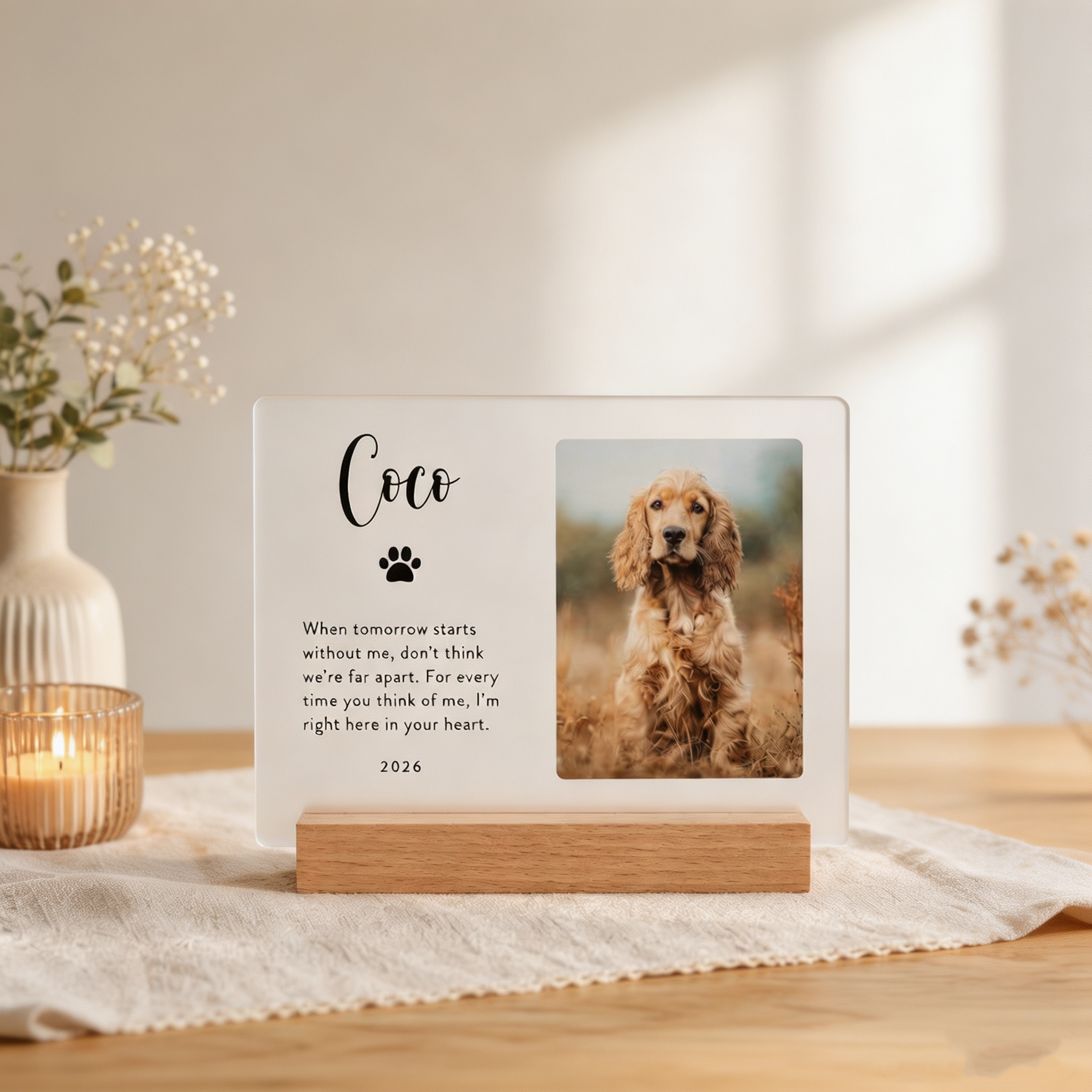 Personalized Pet Memorial Plaque – Custom Acrylic Photo Keepsake with Name, Dog & Cat Loss Sympathy Gift
