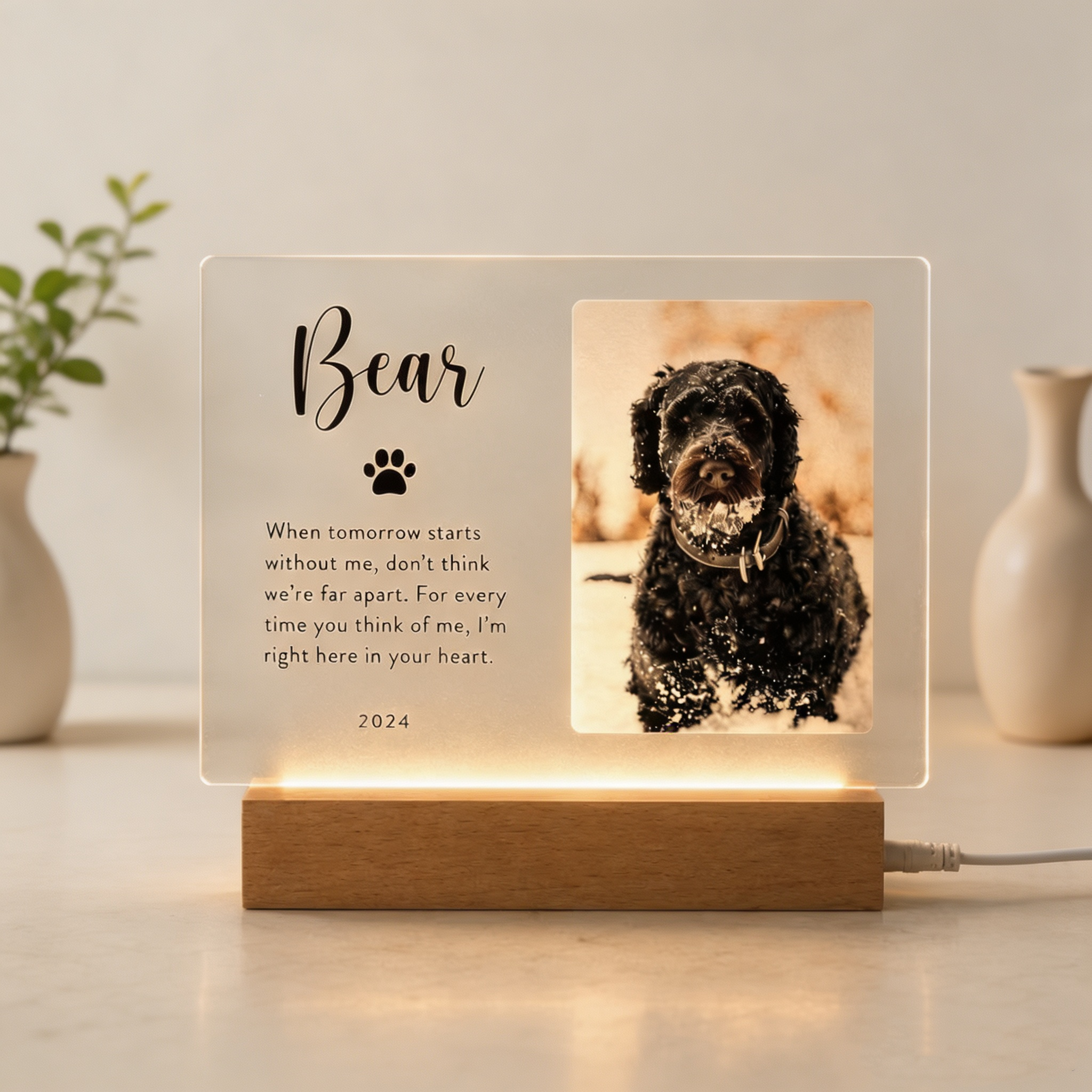 Personalized Pet Memorial Plaque – Custom Acrylic Photo Keepsake with Name, Dog & Cat Loss Sympathy Gift