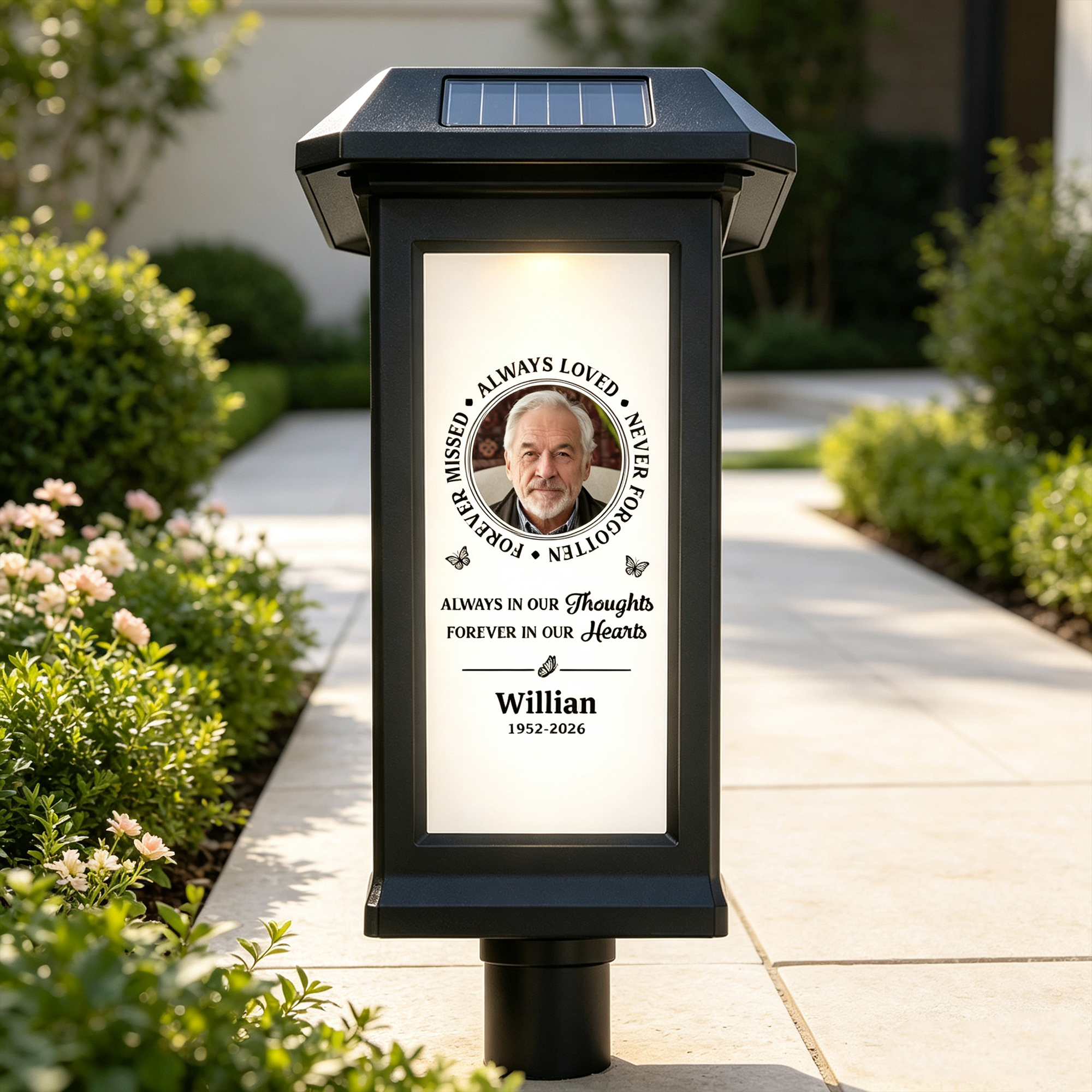 Personalized Memorial Solar Garden Light with Photo, Name & Year, Waterproof Outdoor Sympathy Tribute Decor, Forever in Our Hearts Remembrance Gift for Family & Friends
