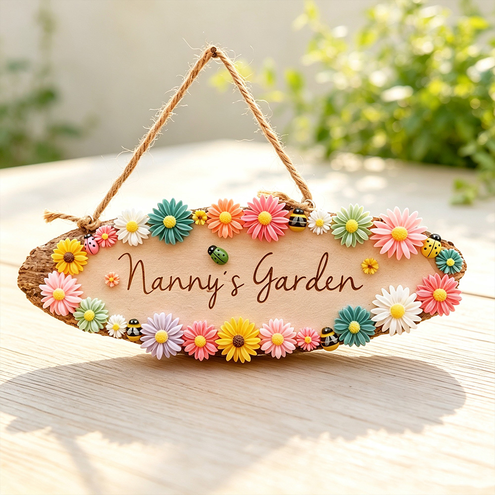 Personalized Floral Garden Sign – Custom Wooden Hanging Plaque with Name, Garden Decor Gift