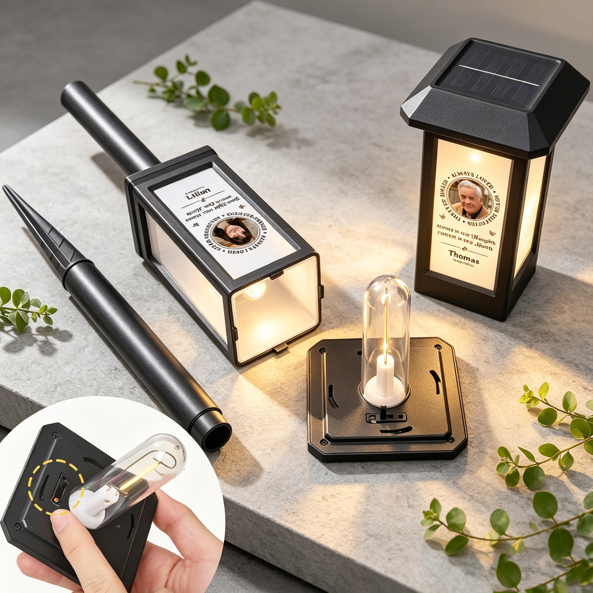 Personalized Memorial Solar Garden Light with Photo, Name & Year, Waterproof Outdoor Sympathy Tribute Decor, Forever in Our Hearts Remembrance Gift for Family & Friends