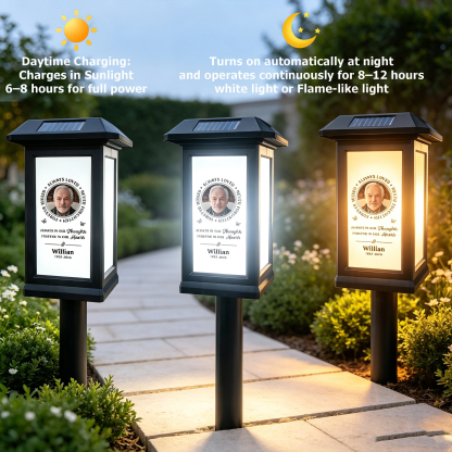 Personalized Memorial Solar Garden Light with Photo, Name & Year, Waterproof Outdoor Sympathy Tribute Decor, Forever in Our Hearts Remembrance Gift for Family & Friends